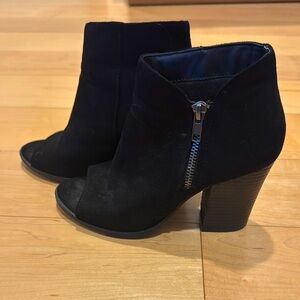 Black Suede Peep Toe Boots